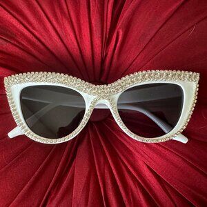 SALE!  Women's Sunglasses Cat Eye White Encrusted in Rhinestones Accessories